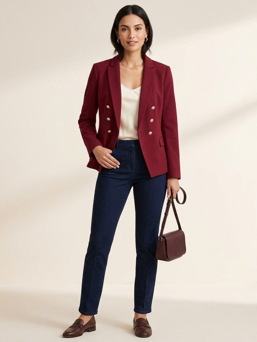 White House Black Market Burgundy Double-Breasted Trophy Blazer - Size 14